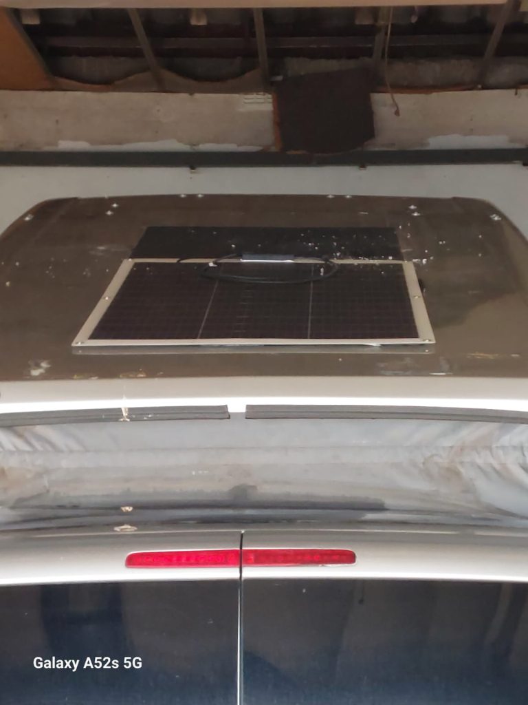 Two 130W Renogy solar panels fitted for a VW campervan solar panel installation 
