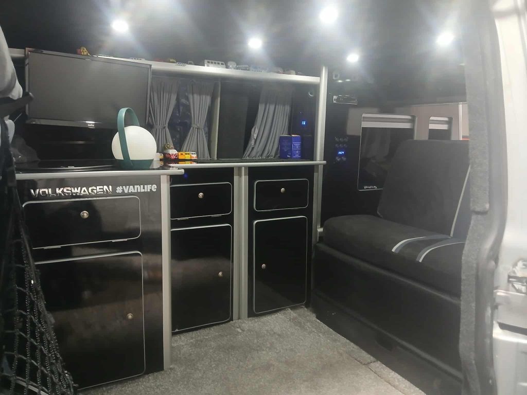 VW T5 campervan lining and LED spotlight installation