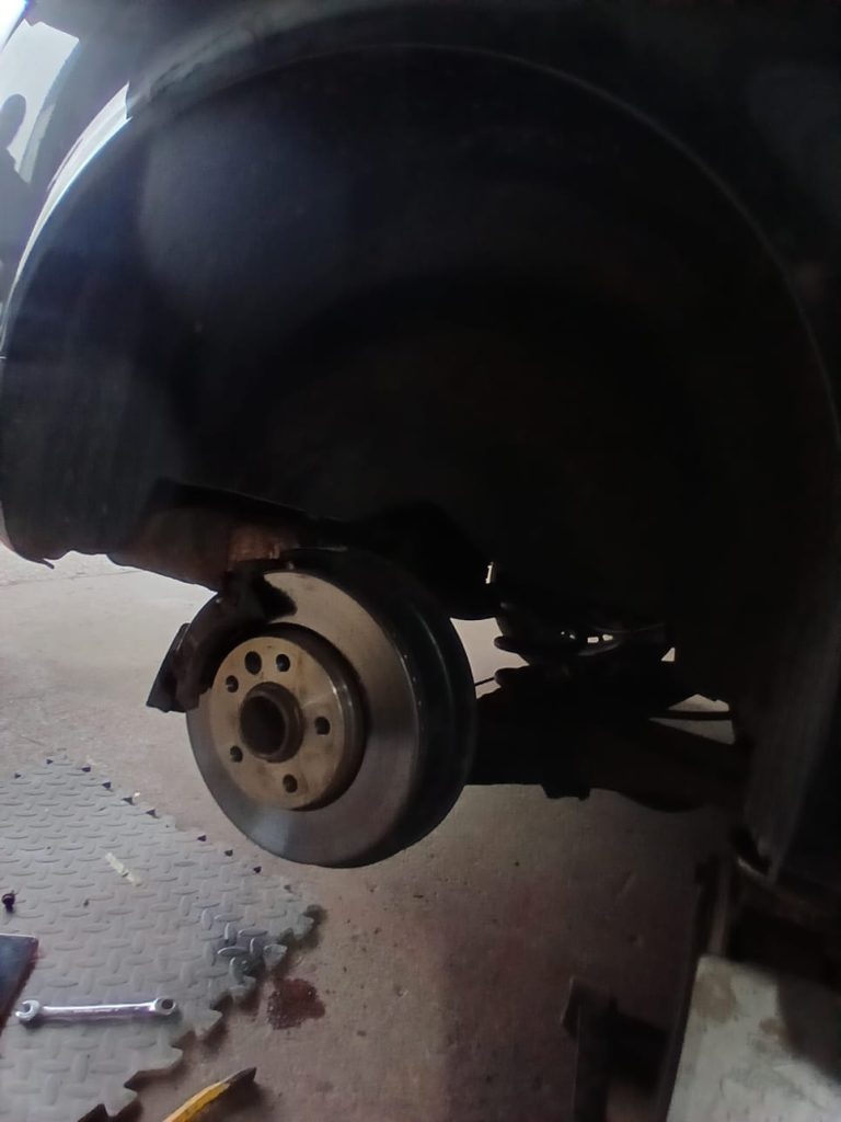 Wheel assembly of VW T6 after caliper maintenance during underseal and service job