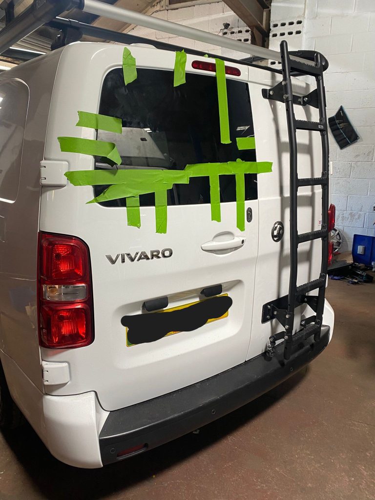 rear windows fitted to a Vauxhall Vivaro campervan conversion at Kinmel Campers