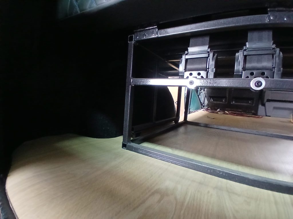 Double passenger swivel seat fitted in VW T5 camper conversion