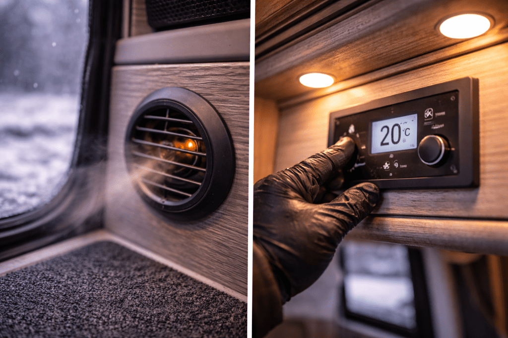 Campervan safety check UK testing heating and ventilation systems to ensure comfort and safety in colder conditions