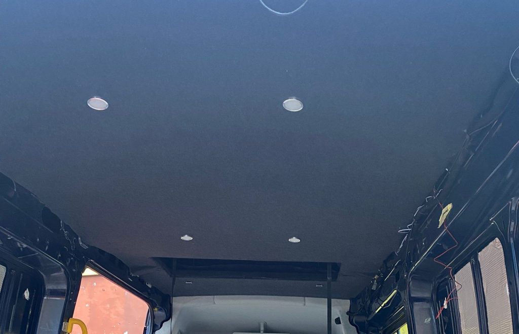 LED lights installed in the pop-top roof of a Ford Transit Custom H2, ready for 12V connection