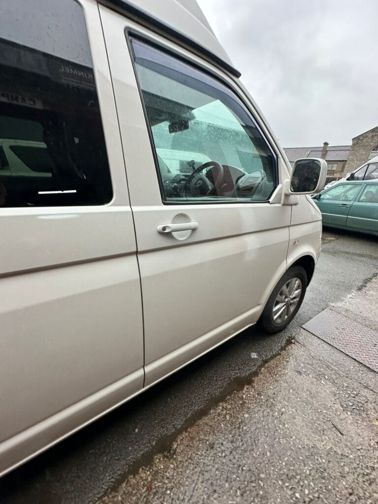 VW T5 full respray side panel finish after professional body preparation
