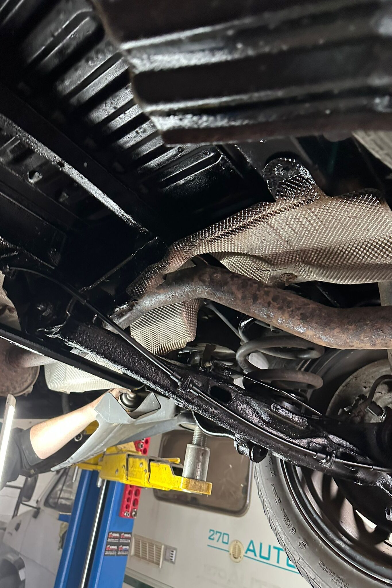 VW T5 van in workshop ready for underbody inspection and treatment