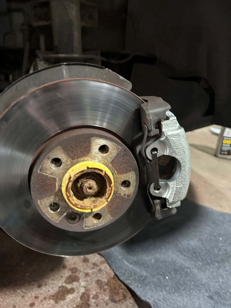 VW T5 front brake disc and caliper fully installed