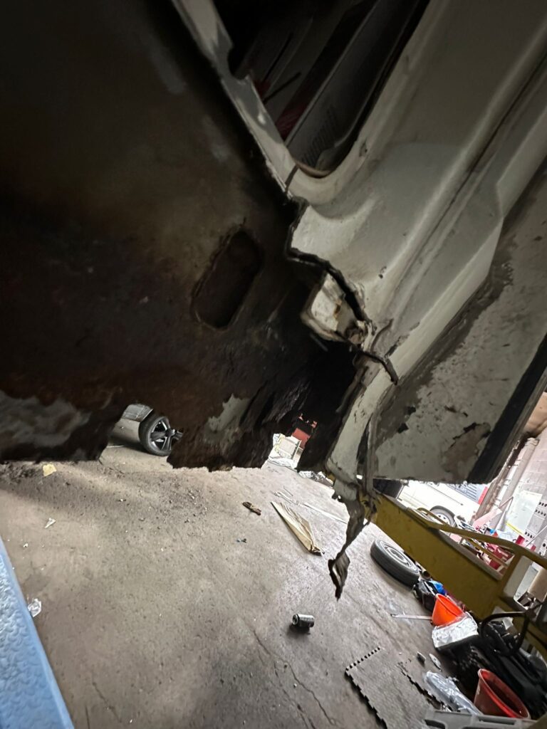 Talbot Express restoration severe chassis corrosion and floor rust damage