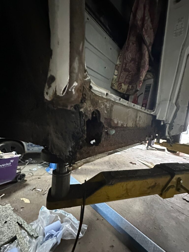 Talbot Express restoration structural sill corrosion during underside inspection