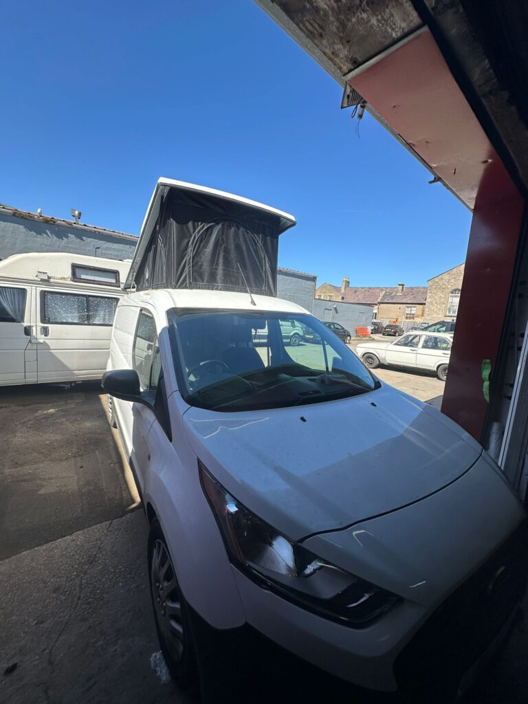 Ford Transit Connect pop top roof conversion completed by Kinmel Campers in North Wales