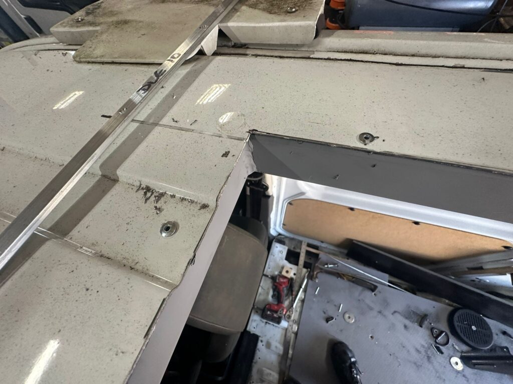 Precision roof aperture cut for Ford Transit Connect pop top roof installation by Kinmel Campers