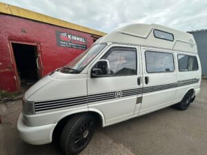 VW T4 campervan outside Kinmel Campers workshop following professional engine service